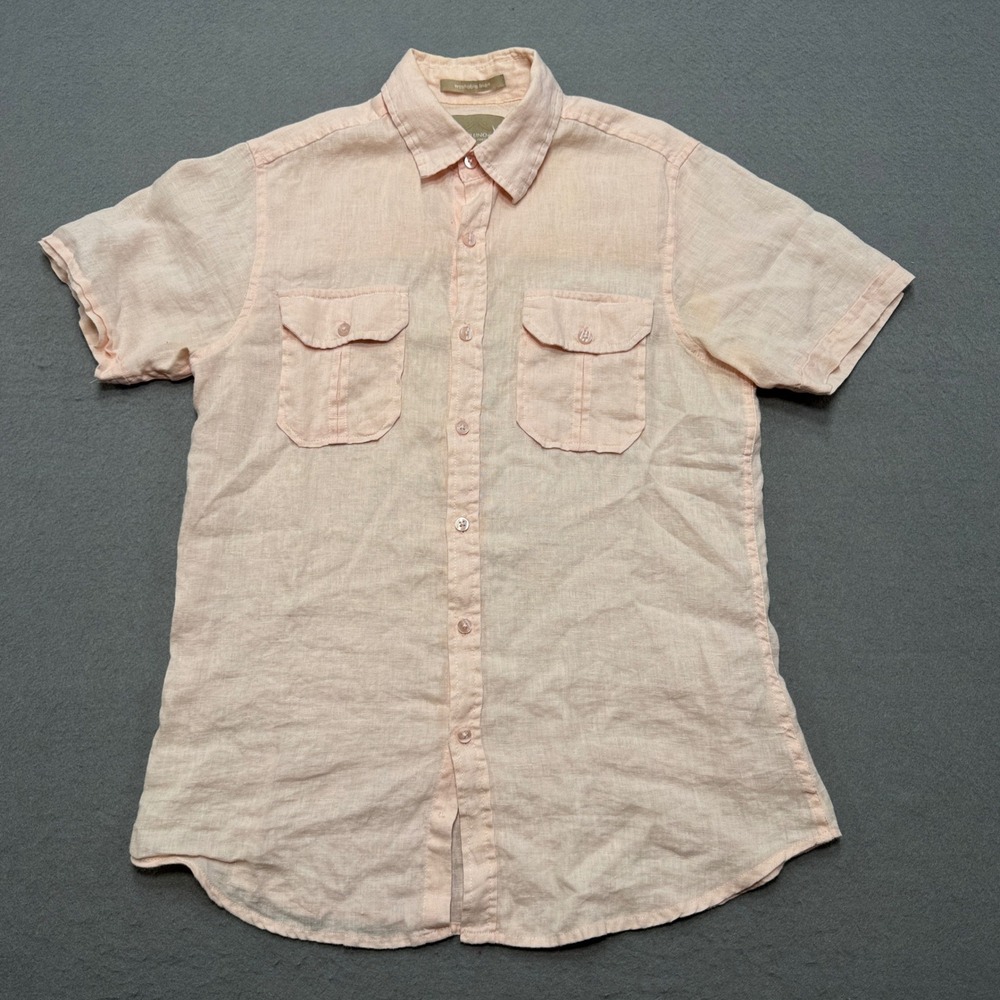 Bruno New York Linen Shirt Mens Small Peach Button Up Short Sleeve Preppy Summer